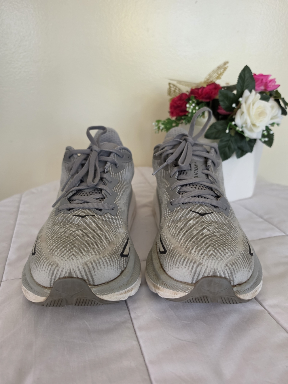 Hoka Clifton 9 Gray and White Men's Running Sneakers - Picture 4 of 7